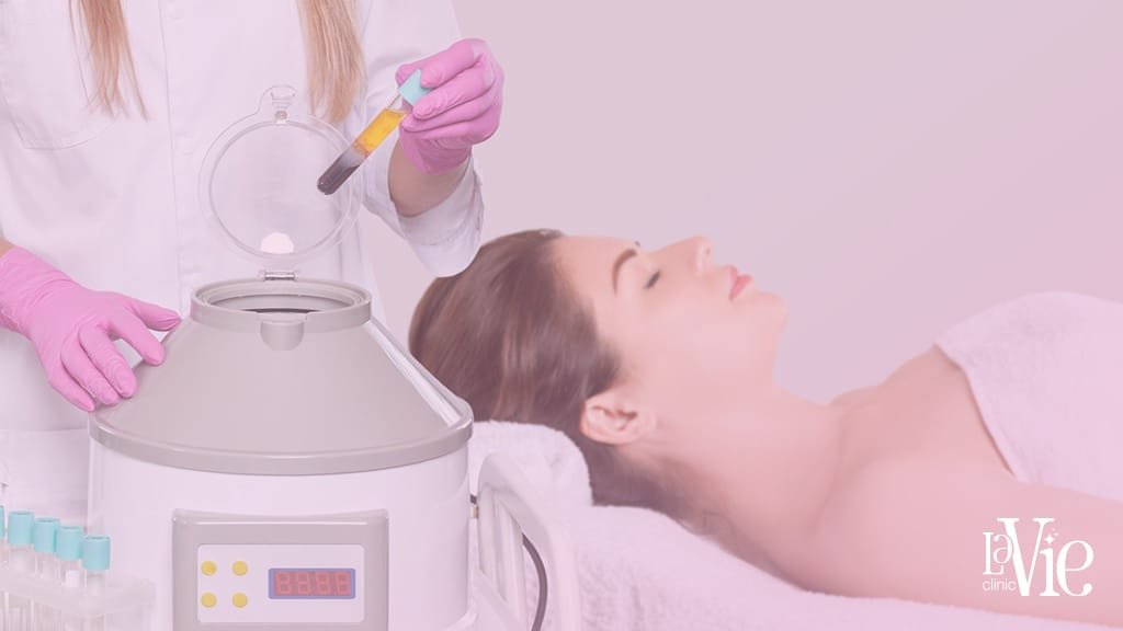 A medical specialist is preparing an injection procedure using Platelet-Rich Plasma (PRP) solution. This treatment is aimed at restoring lost volume and fullness in sunken areas of the face, rejuvenating the appearance.